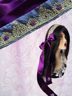 Handmade Lavender Satin and Embroidered Sash Y2k-Style Mermaidcore